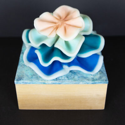 Blue Green Full color Cabbage Coral Encaustic Sculpture (top view)