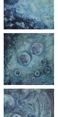 Medulli I, II, III vertical composition 3-panel encaustic painting