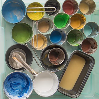 Pot of wax and pigment encaustic paints various colors