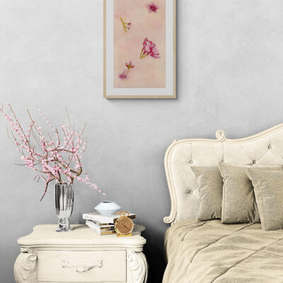 Cherry Blossom vertical print installed on wall in ornate bedroom